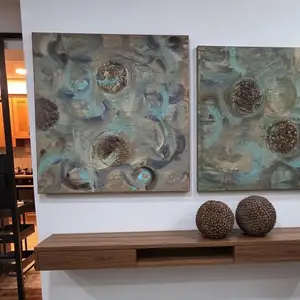 Complete 4-Piece Living Room Decor Set 2 Abstract Canvases & 2 Textured Accent, Limassol — Agios Tychon Tourist Area