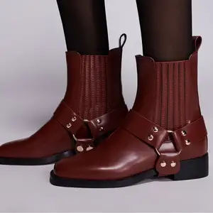 Simmi london bradshaw low ankle boots with harness detail in burgundy, Limassol — Limassol - Mesa Geitonia