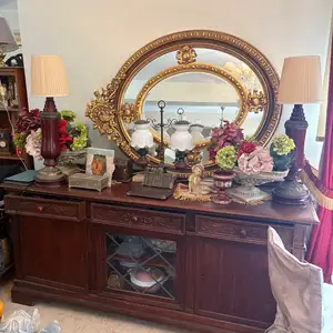 Mahogany sideboard with glazed cabinet & matching gilt mirror, Larnaca — Perivolia Larnakas