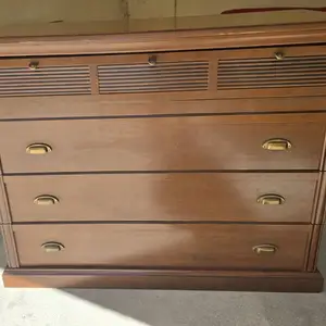 Wood effect 4 drawer chest of drawers with brass cup handles, Paphos — Pegeia