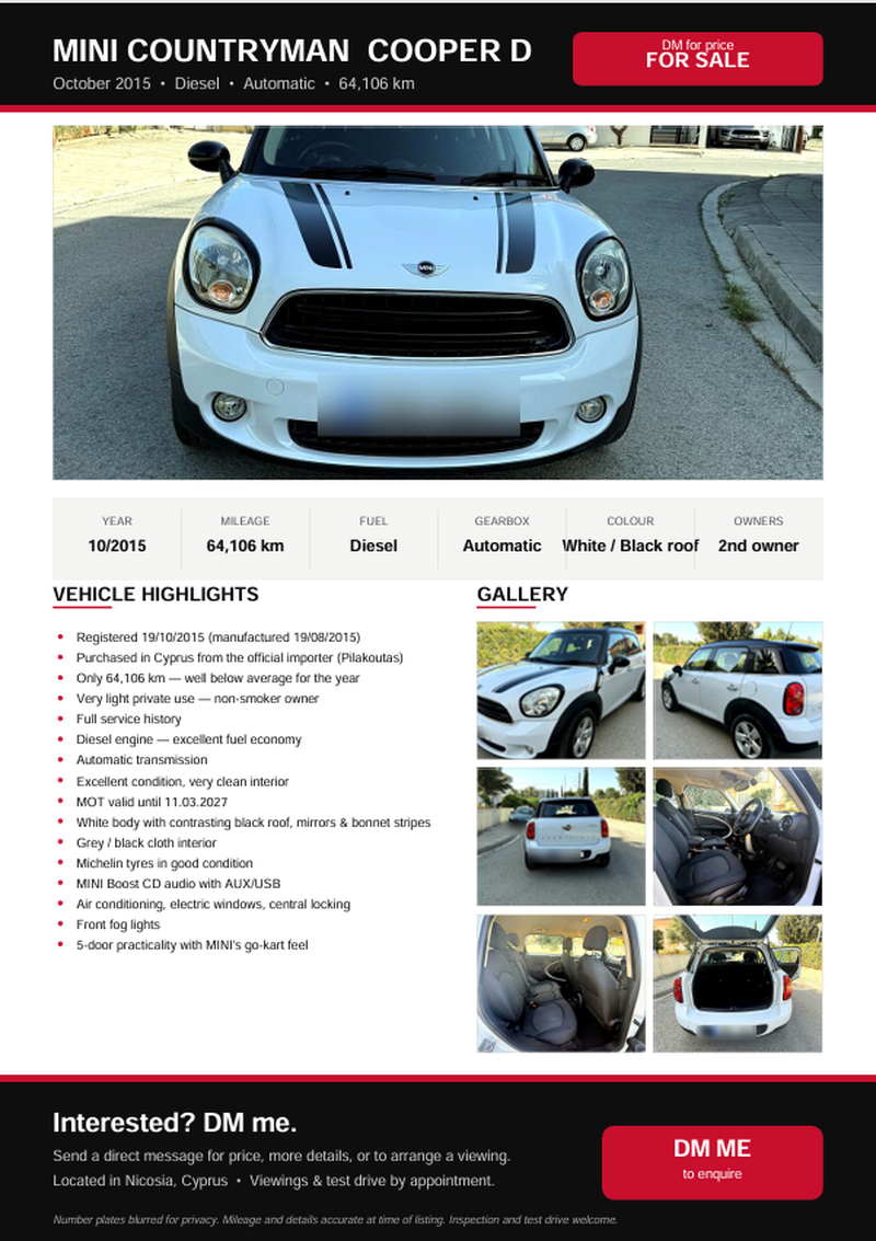 2015 Mini Countryman 2,0L 2015 Cyprus