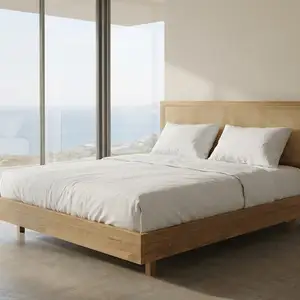 Natural wooden bed with rattan headboard, Paphos — Kissonerga