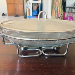 Glass casserole dish with stainless steel lid & tealight warmer stand, Limassol — Limassol - Agios Ioannis