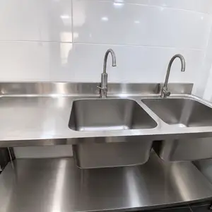 Professional Stainless Steel Double Sink with Worktop, Limassol — Ypsonas