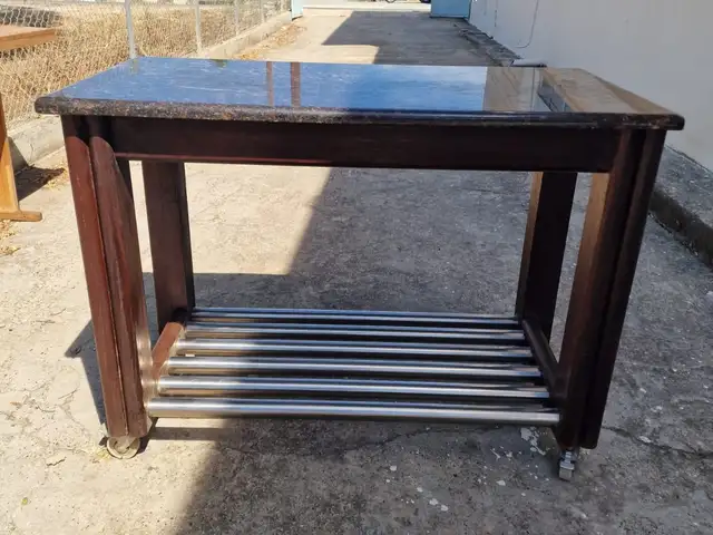 Two Solid Oak Serving Tables with Natural Stone Tops 320Two matching, heavy, Paphos — Chlorakas