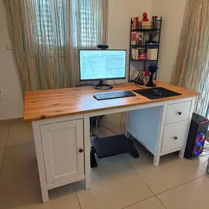 Ikea hemnes desk solid wood top white storage cabinets, Limassol — Pyrgos Lemesou