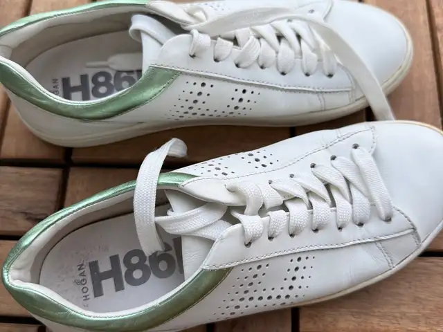 Hogan white & metallic green leather sneakers, Larnaca — Livadia Larnakas
