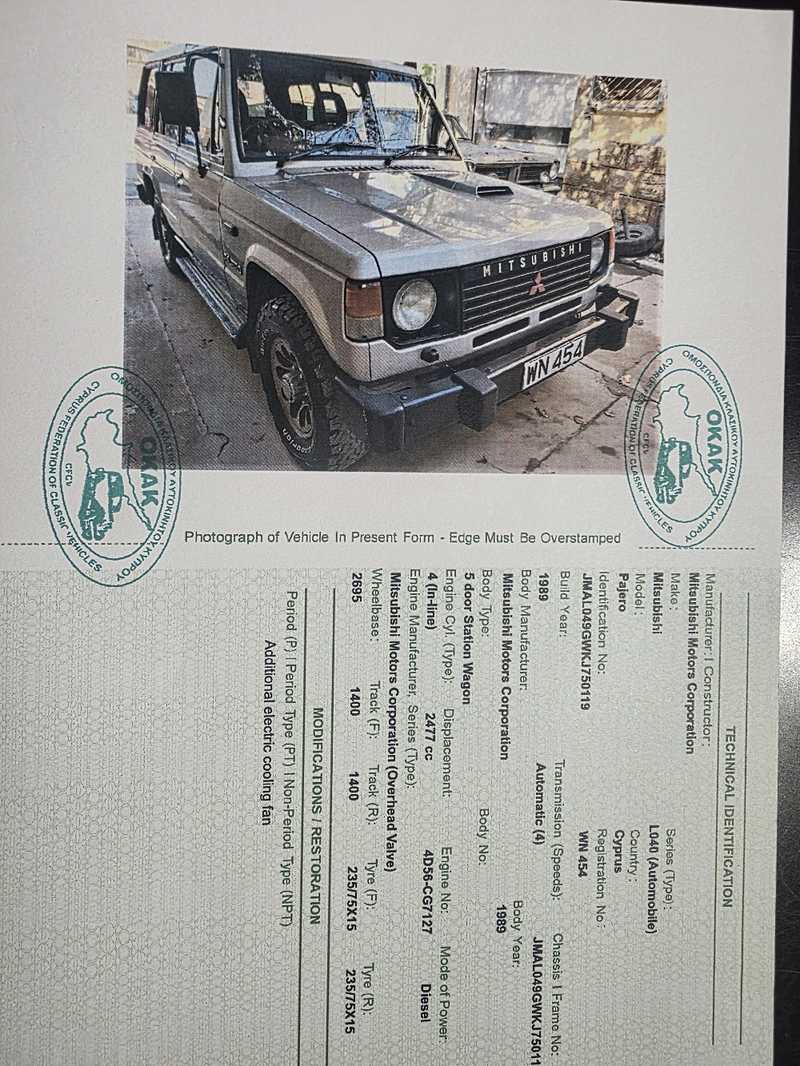 1989 Mitsubishi Pajero 2,5L 1989 Cyprus